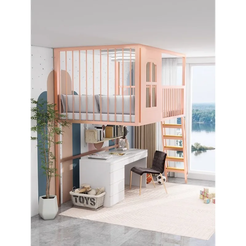 Loft type second floor elevated Duplex tree house princess bed Children\'s half-height  to Under table Dislocation