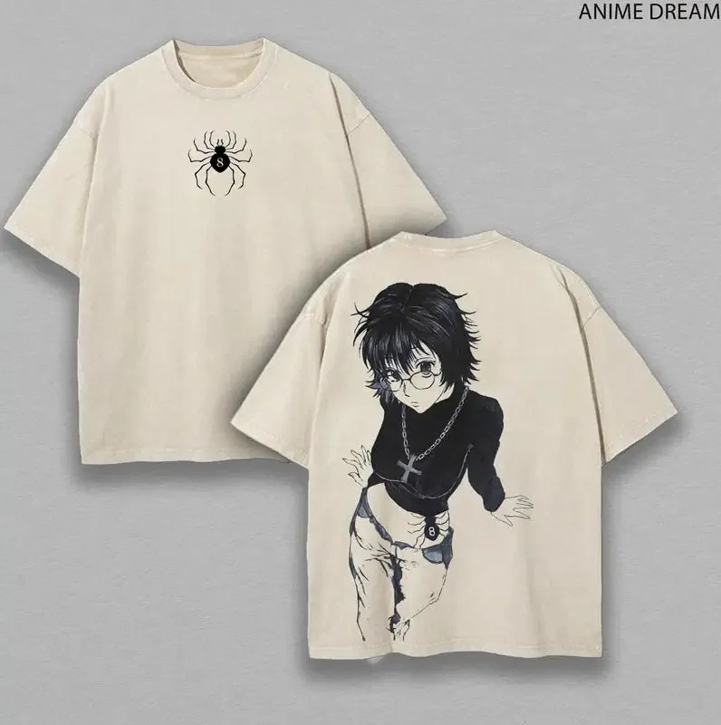 Shizuku Hunter X Hunter, Phantom Troupe Anime Double Printed Vintage Washed Tee Unisex Oversize Heavyweight Cotton T-shirt for A