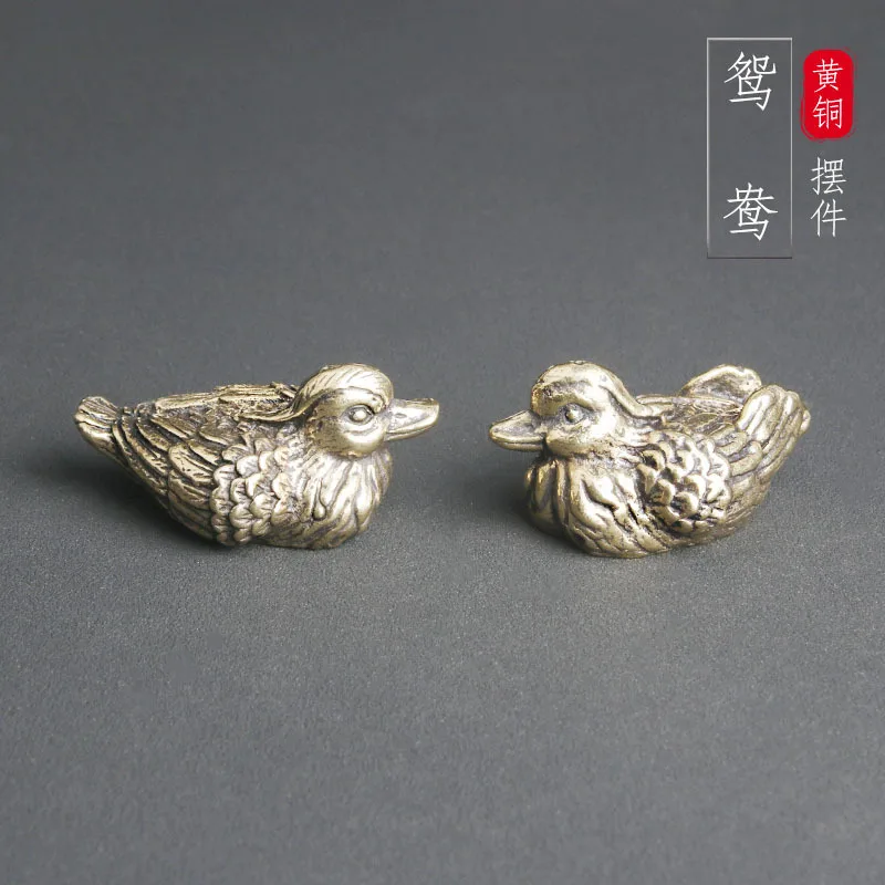 Pure brass mandarin duck desktop couple bronze carving tea pet study paperweight living room decoration