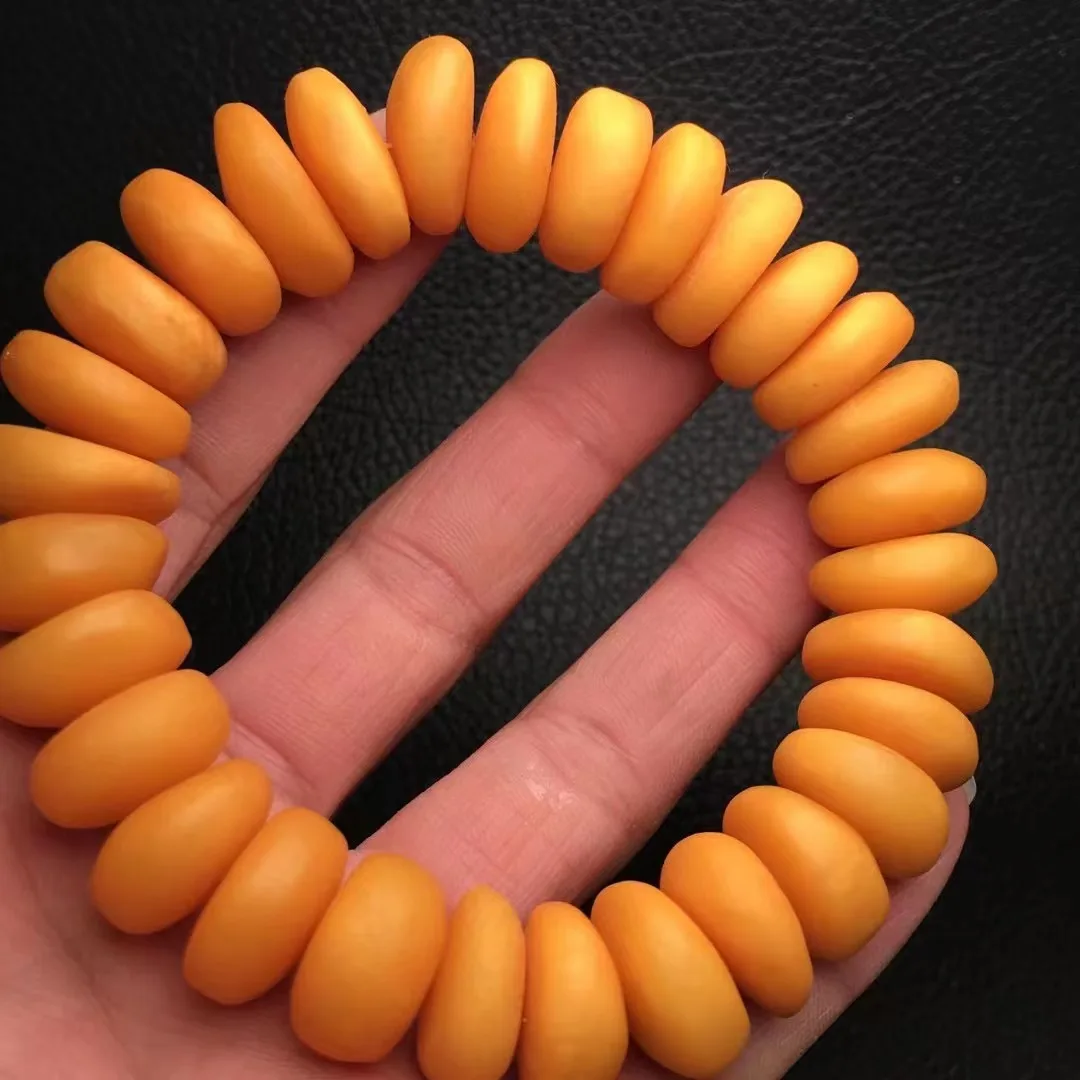 New arrival natural yellow beeswax amber bracelet round beads Carving Buddhist beads jewelry Sweater chain Multi loop bracelet