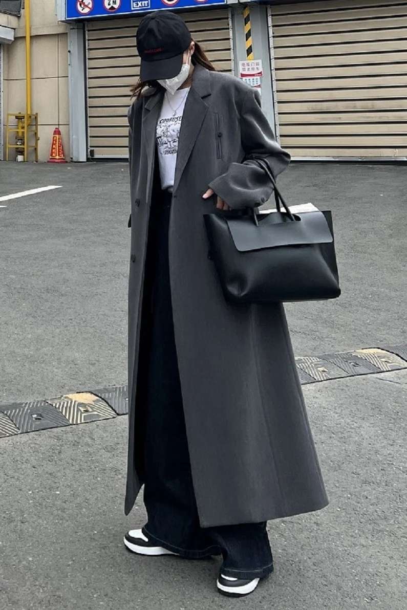 

Long Coat Woman Trench Beige Petite Detachable Season Cuff Punk Gothic Plain Zip Trend Ultraviolet-Proof Boho Back Denim