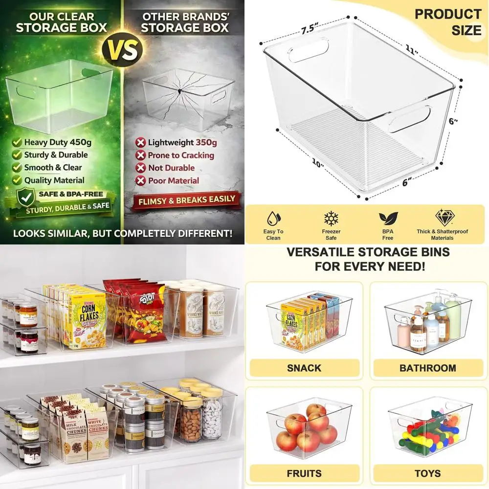 

6-Piece Clear Plastic Pantry Storage Set, Kitchen Cabinet Organizers for Efficient Food Storage Solutions