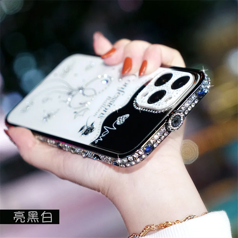 Hot! Crystal Diamond Glitter Rhinestone Metal Bumper For iPhone 11 12 13 14 15 Pro Max 12 13 Pro 14 Plus Case Cover