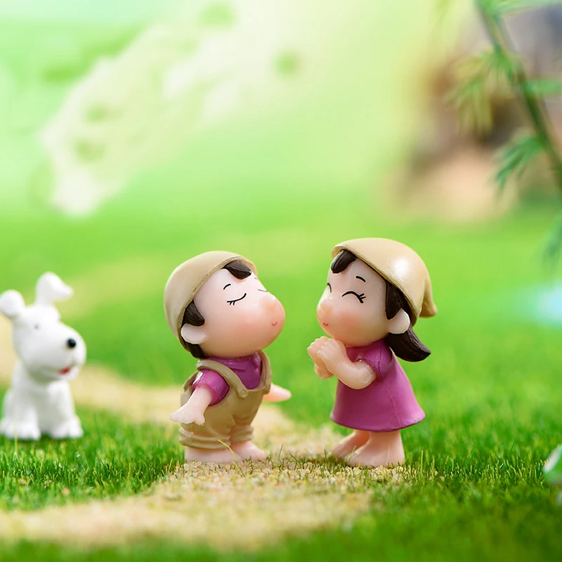2pcs Left Right Couple Miniature Figurines Mossy Micro-landscape Fairy Garden Miniatures  Home Decor Modern Home Decoration