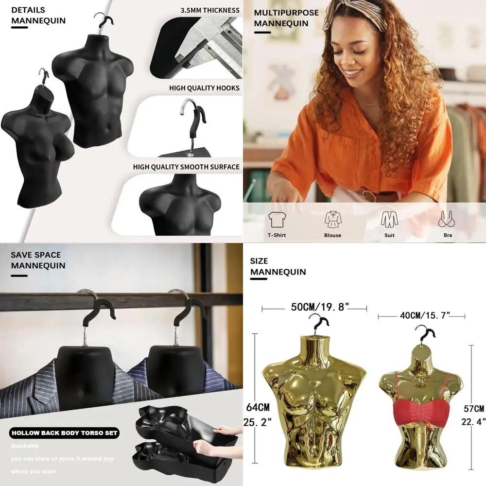 

Серебряный женский манекен из 4 предметов с полой спинкой и металлической подставкой для подвешивания