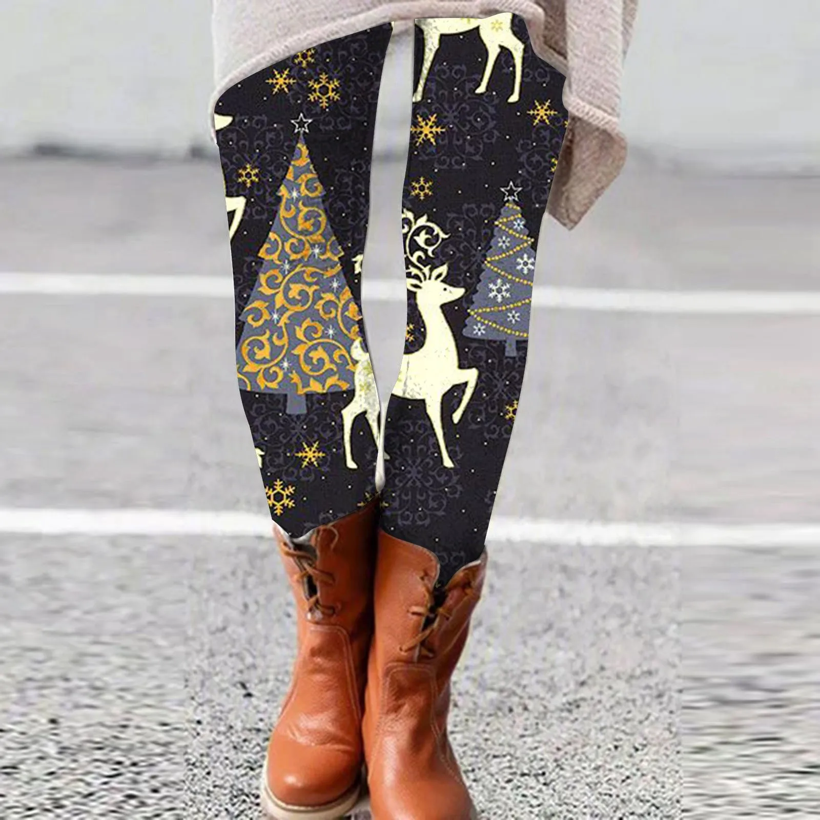 

Christmas Ethnic Style Print Leggings Womens Tree Elk Printed High Waist Elastic Slim Pant Autumn Winter Vintage Fitness Legging