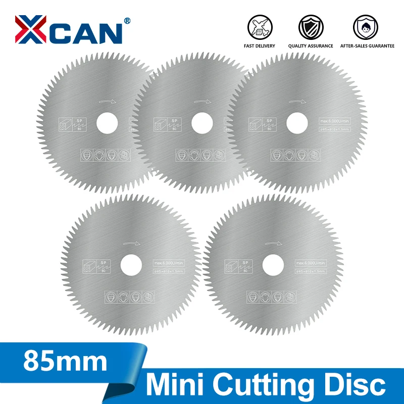 XCAN 1/3/5 Stück 85 mm Mini-Kreissägeblatt Bohrung 10/15 mm 80 Zähne Edelstahl-Trennscheibe Elektrowerkzeuge Zubehör