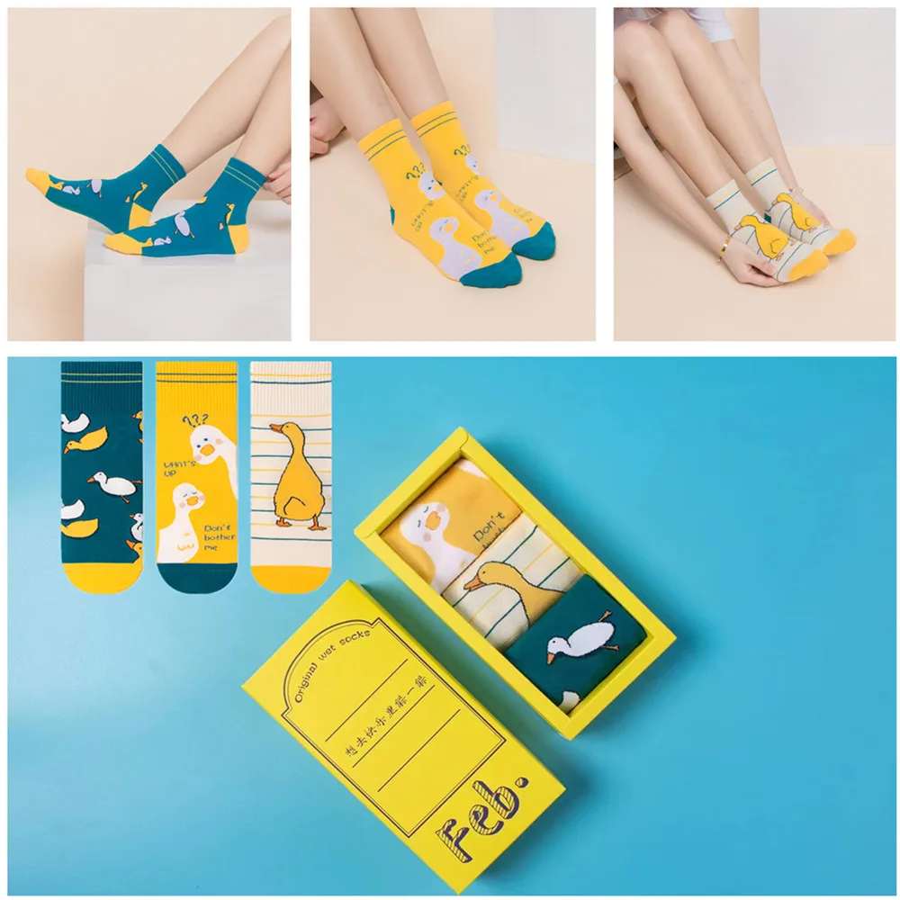 3 Pairs/Box Women Socks Colorful Birthday Gift Box Spring Kawaii New Fashion Personality Soft High Quality Design Socks Cute Art