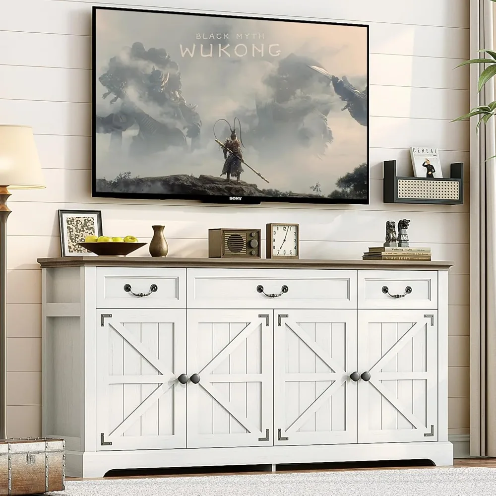 Farmhouse Style Large Sideboard with 3 Drawers and Storage for Kitchen Buffet and Coffee Bar