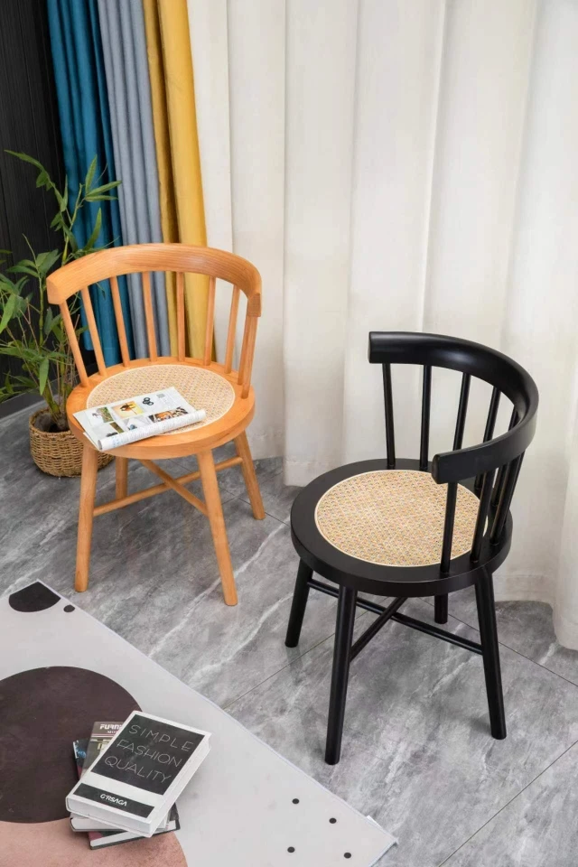 INS Nordic Solid Wood Vine Weaving Dining Chair Designer Wai Chair, Back Chair, Bedroom Chair, Long Sitting Single Chair