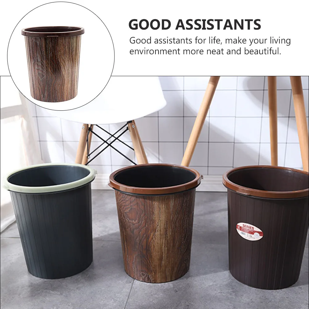

1pc Retro Rubbish Can Emulation Wood Grain Trash Bin Large Capacity Pressing Ring Eco-Friendly Household Garbage Container For