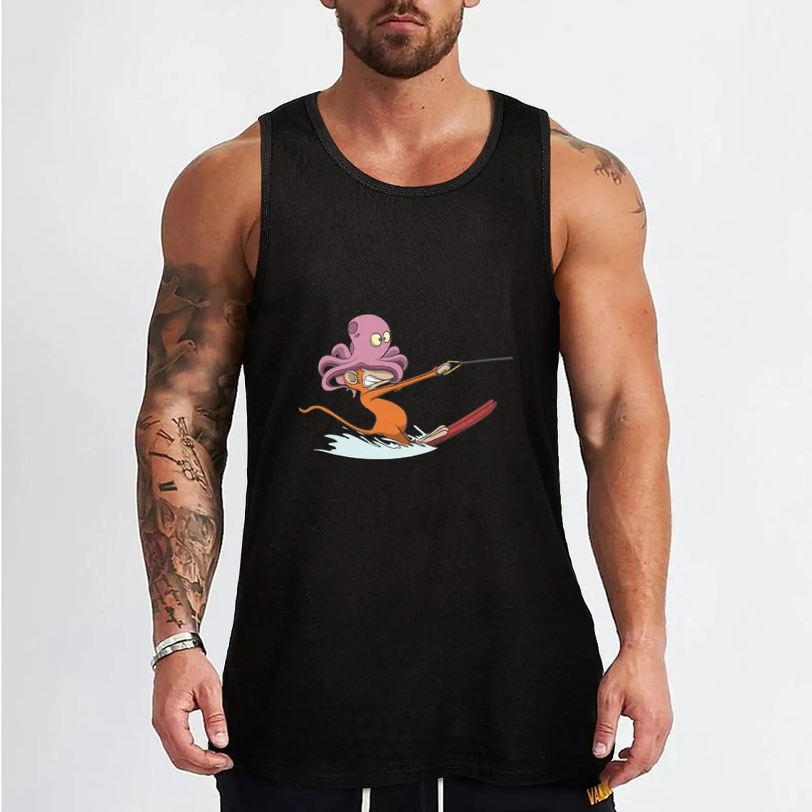 Water ski tandem with monkey and octopus Tank Top gym for men sleeveless tshirts for men T-shirt sports basketball clothing