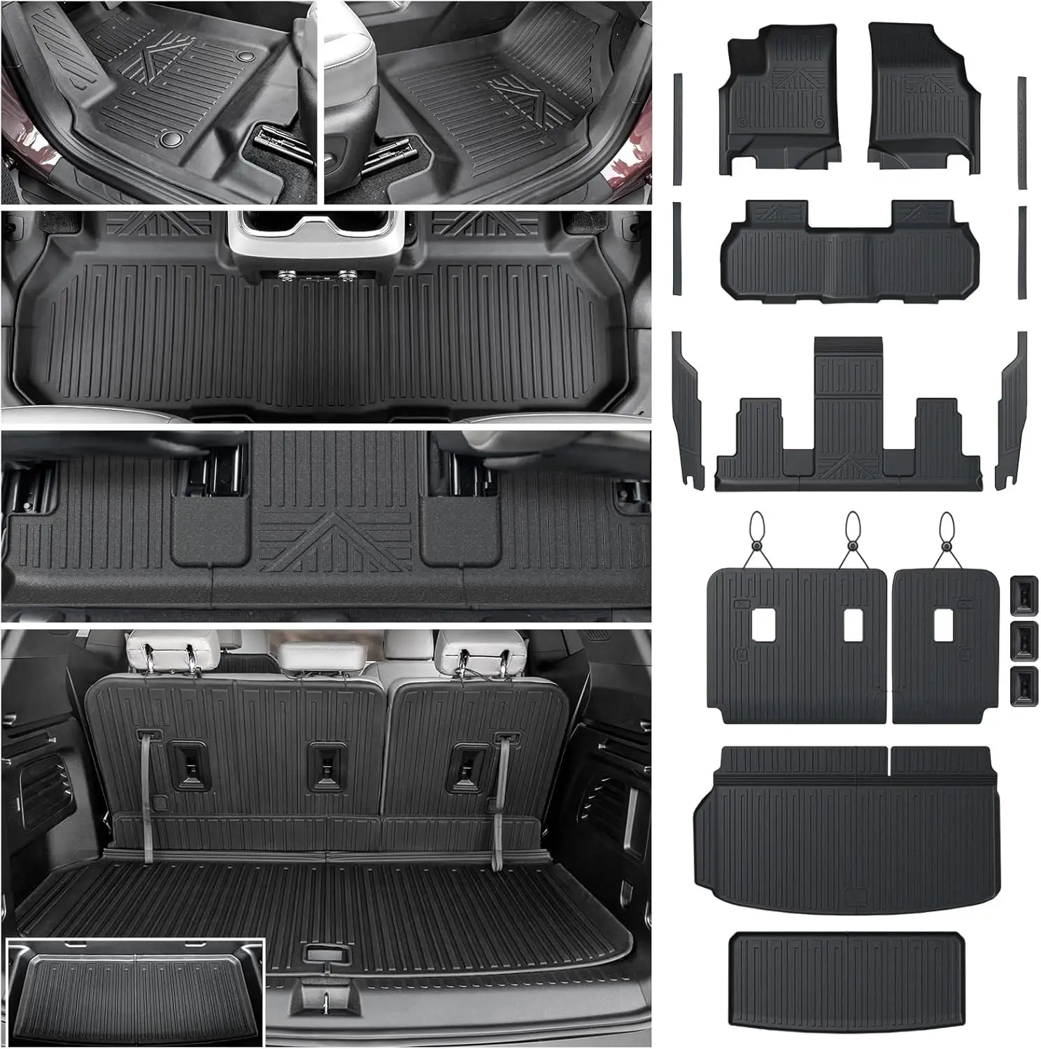 All-Weather Floor and Cargo Mat Set for 7 Seats Cars, TPE, with Seat Back Covers and Door Sill Guards