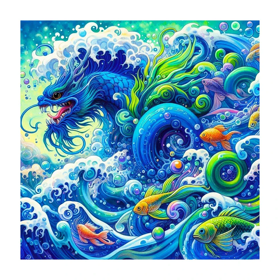 New Diamond Painting Underwater Dragon 5D Embroidery Dragon Animal Full Circle Square Mosaic Creative Home Living Room Hobbies