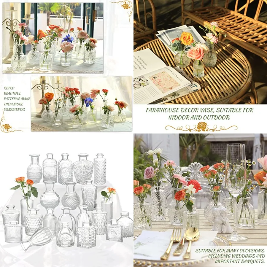 

Glass Bud Vase Set of 22, Small Vases for Flowers, Centerpieces, Mini in Bulk Rustic Wedding Decorations, Vintage Look Home Tab