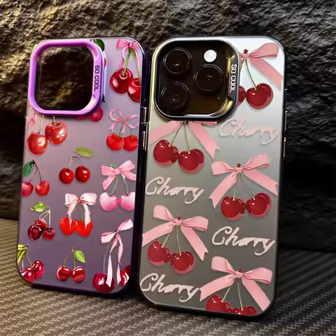 Pink Cherry Bowknot Case for Samsung Galaxy A52 A55 A35 A25 A15 A05 A05S 5G A13 A23 A12 A22 A32 A52S A72 A51 A71 4G Back Cover