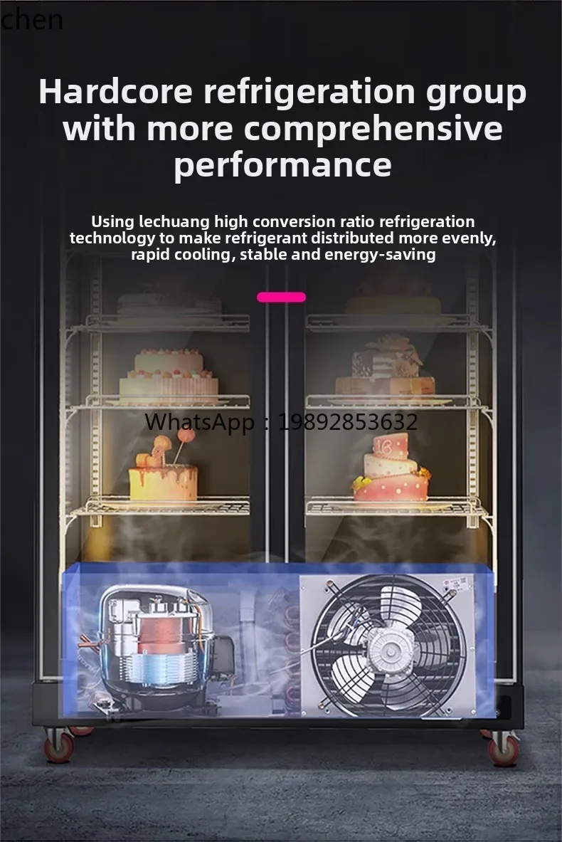 commercial vertical cake display cabinet, supermarket fruit preservation, dessert baking air-cooled freezer