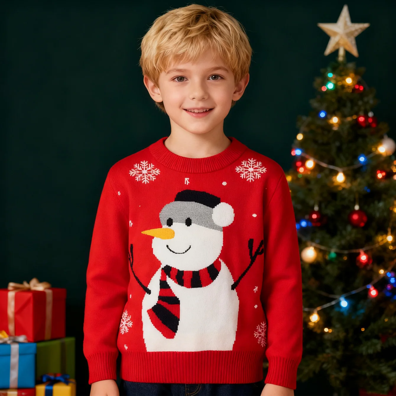

2025 Новогодний детский свитер, осенне-зимний милый стильный рождественский детский пуловер со снеговиком, Рождество для мальчиков и девочек