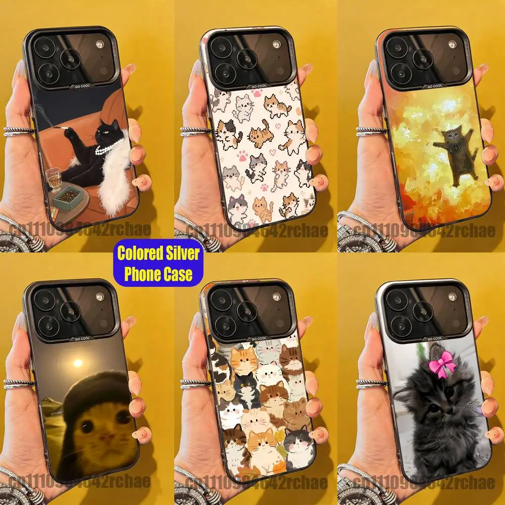 

For Cute Cat Meme Custom Phone Case iPhone 14,16,12,15,13,17,11,E,Pro,Max,Plus,Air,Mini Color Silver Shell