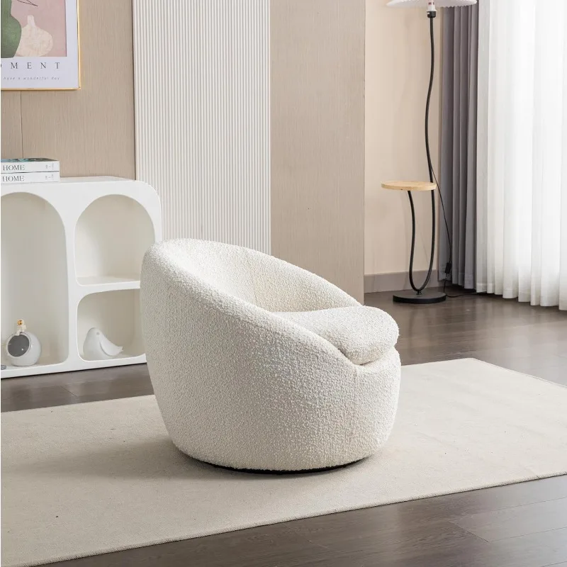 Luzern-Chaise moderne en tissu Teddy BoumunFabric, fauteuil blanc à 360 °