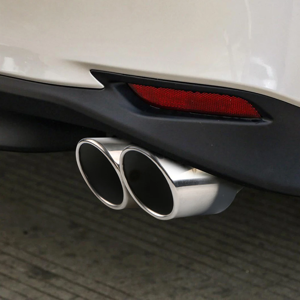 Car Exhaust Muffler Tip Stainless Steel Car Oval Rear Exhaust Dual Outlet Exhaust Tailpipe Tip Car Round Accessories