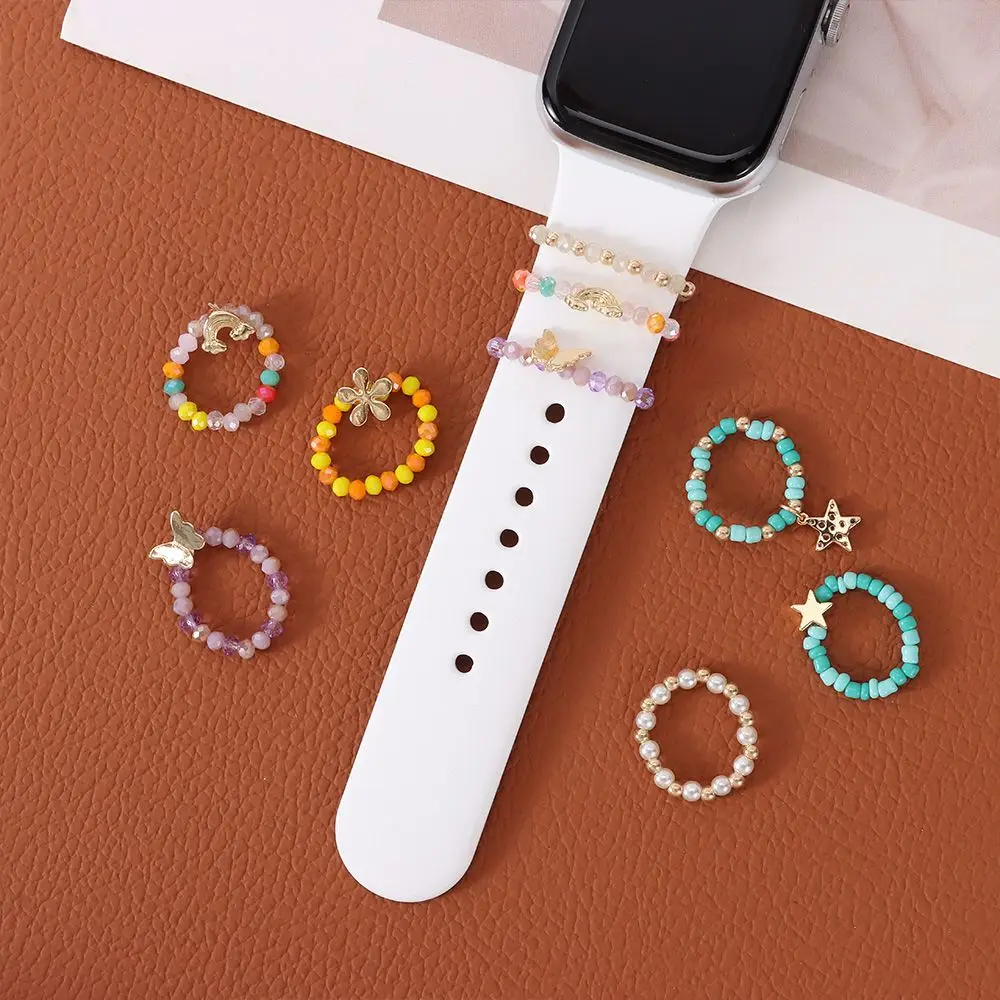 Metal Encantos Anel Decorativo para Apple Watch Band, Diamante Ornamento Smart Watch, Silicone Strap Acessórios para iWatch Pulseira