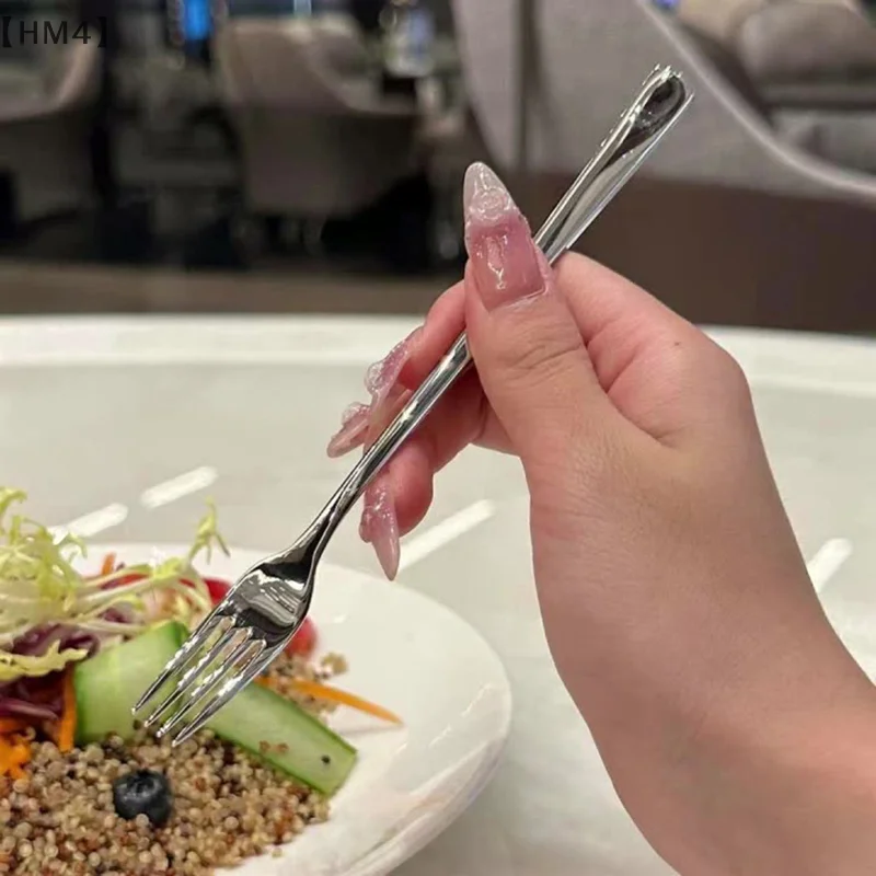 Stainless Steel Dinner Fork Long Handle Table Forks Set Korean Cutlery Four Tine Salad Dessert Fruit Forks Kitchen