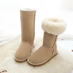 Hot Sale 2023 Womens's Boots Genuine Sheepskin High Boots Woman Snow Boots Natural Fur Shoes Woman Leather Snow Boots