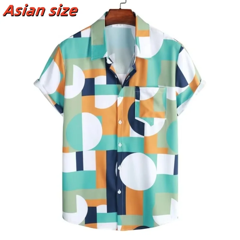 Lotus Leaf Fish Pattern Hawalian Shirt For Men Cloud Geometry 3D Printed Beach Shirts Casual Short Sleeves Lapel Tops Blouses