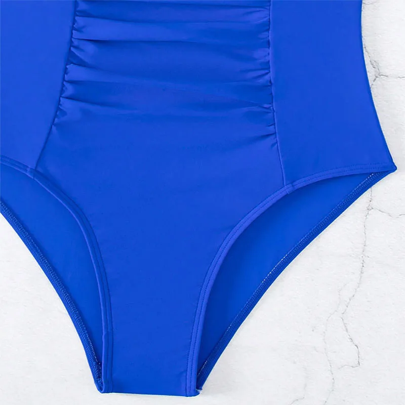 Bañador de una pieza con espalda descubierta para mujer, traje de baño Sexy con realce, ropa de playa de Color liso, 2024