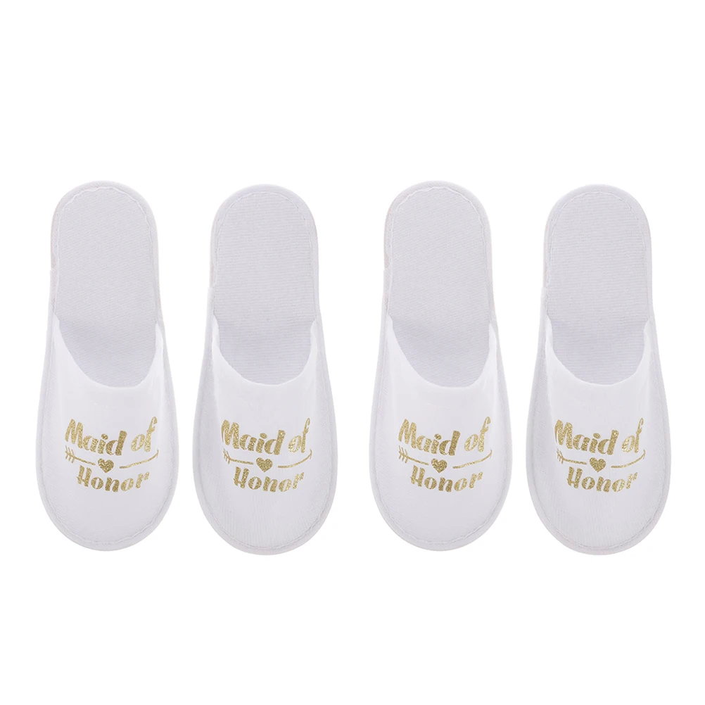 

2 Pairs Disposable Wedding Slippers Golden Letter Bridesmaid Party Guests Home Cloth Material One Size Fits All Spa Relaxation