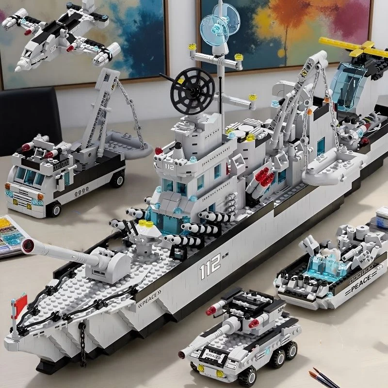 6in1 Multi Shape Combination Building Blocks Giant Navy Warship Military Ship Building Blocks Model Childrens Toy Boys Gift