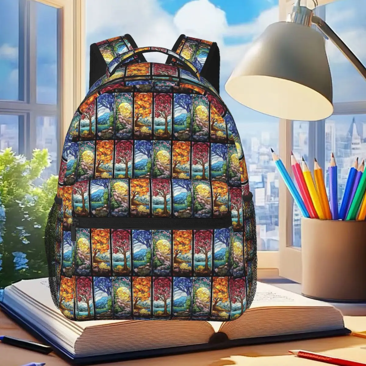 

The Four Seasons Pattern Backpack Student Boys Girls BookBag Children School Bag Computer Shoulder Bags for Men Women