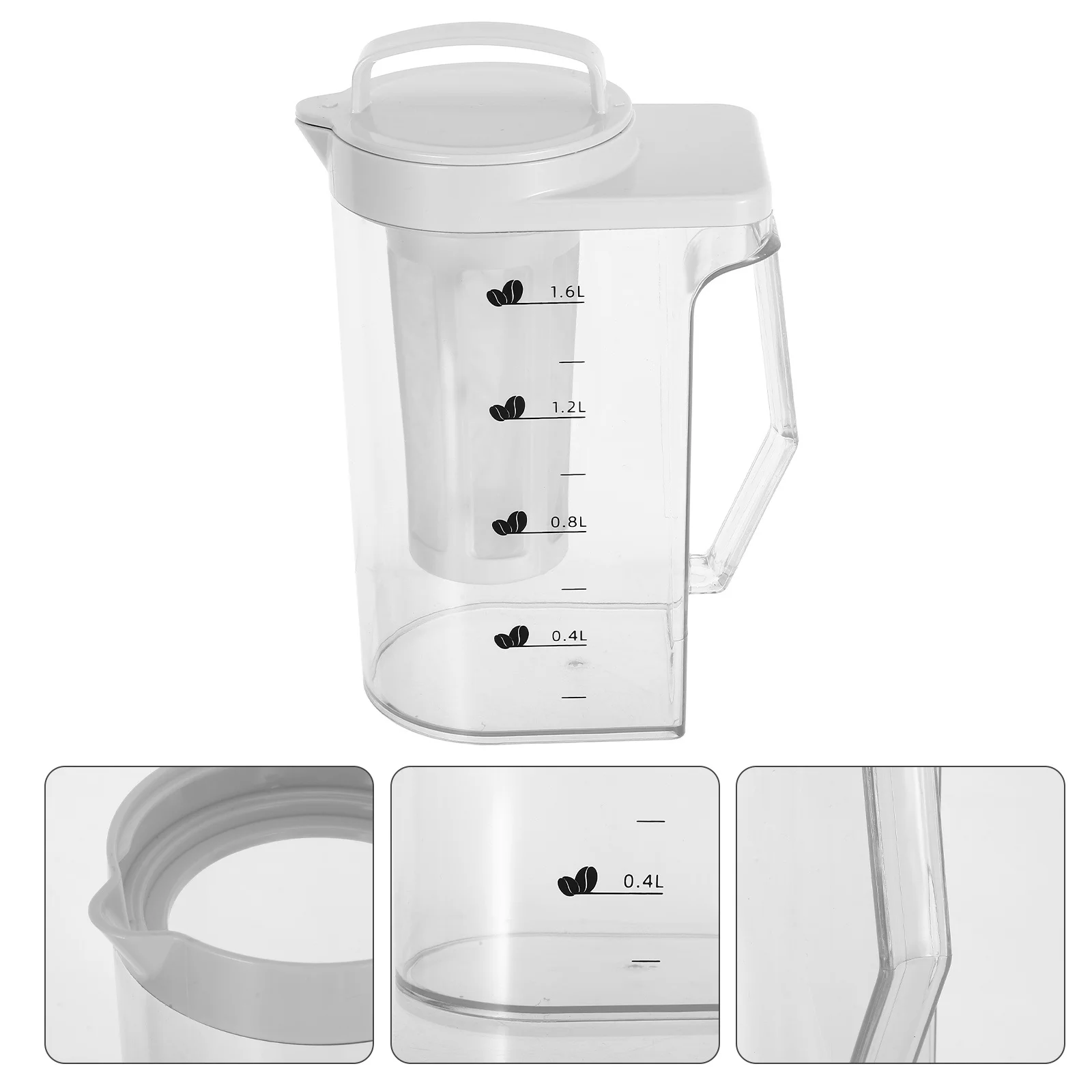 

1.6L Cold Brew Pitcher Clear Plastic Beverage Carafe With Handle Lid For Iced Coffee Tea Refrigerator Dispenser Jug Home Use