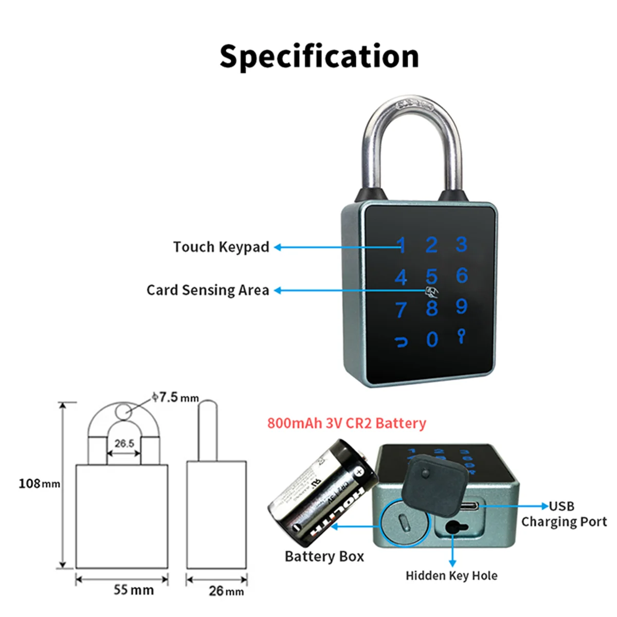 Y31A TTLock Password Bluetooth Padlock Touch Screen RFID IC Card Key Home Security Waterproof Cabinet Electronic Padlock