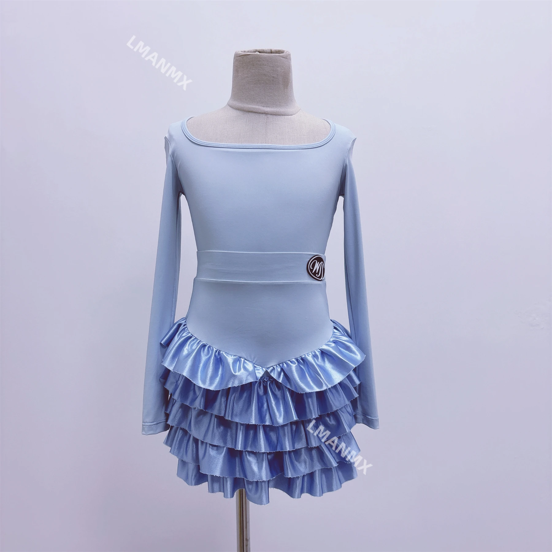 

Детский наряд для латинских танцев, спортивный костюм, топ, боди, полуюбка, комплект с длинными рукавами