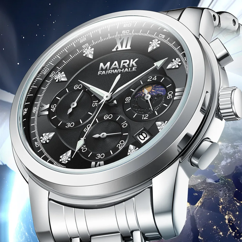 

Mark Fairwhale 5180 Luxury Quartz Steel Strip Men's Watch Waterproof Luminous Chronograph Calendar Mens Watches Reloj Hombre