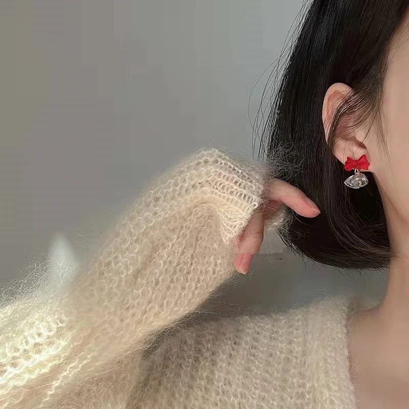 New Year's Bow Crystal Earrings Christmas Red Autumn Winter High-End Stud Earrings Christmas Jewelry Gift