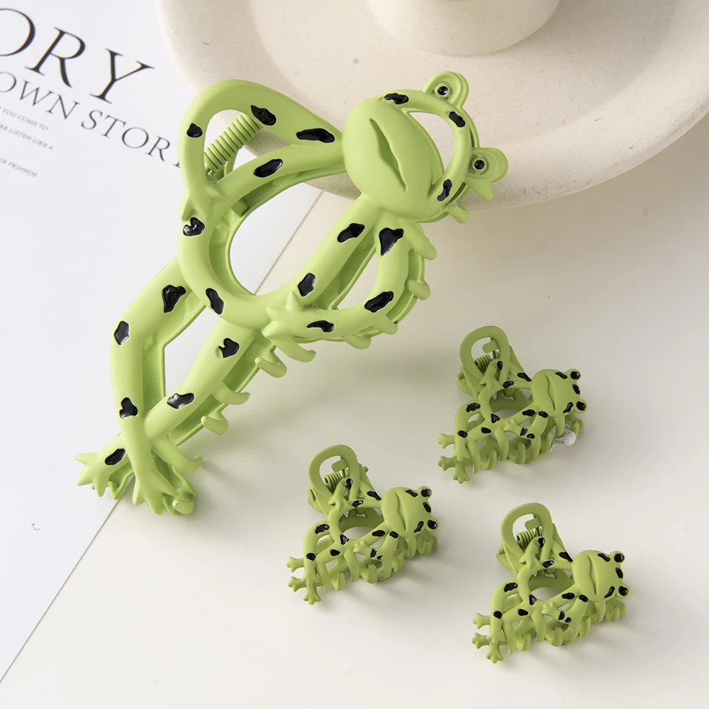 Alloy Cartoon Sapo Cabelo Garra Clipe, Cute Green Hairpin, presilhas, Ponytail Clips, Shark Hair Acessórios para Mulheres e Meninas, Frete Grátis