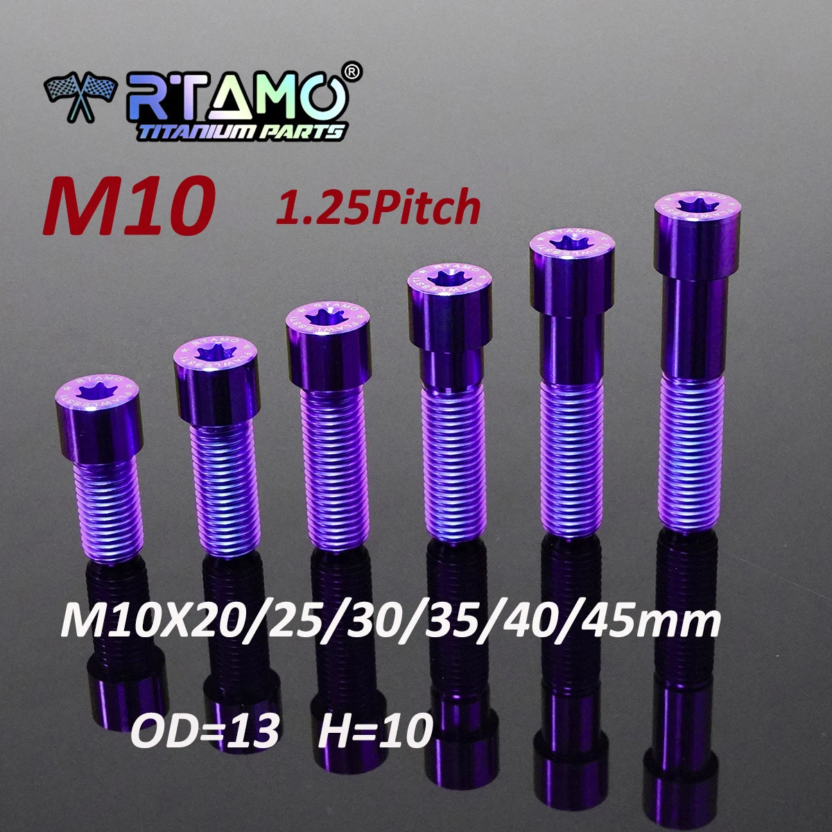 RTAMO M10 Titanium Bolts M10x20/25/30/35/40/45x1.25 Pitch Torx Head for Bicycle, Motorcycle and Car Parts (1piece)