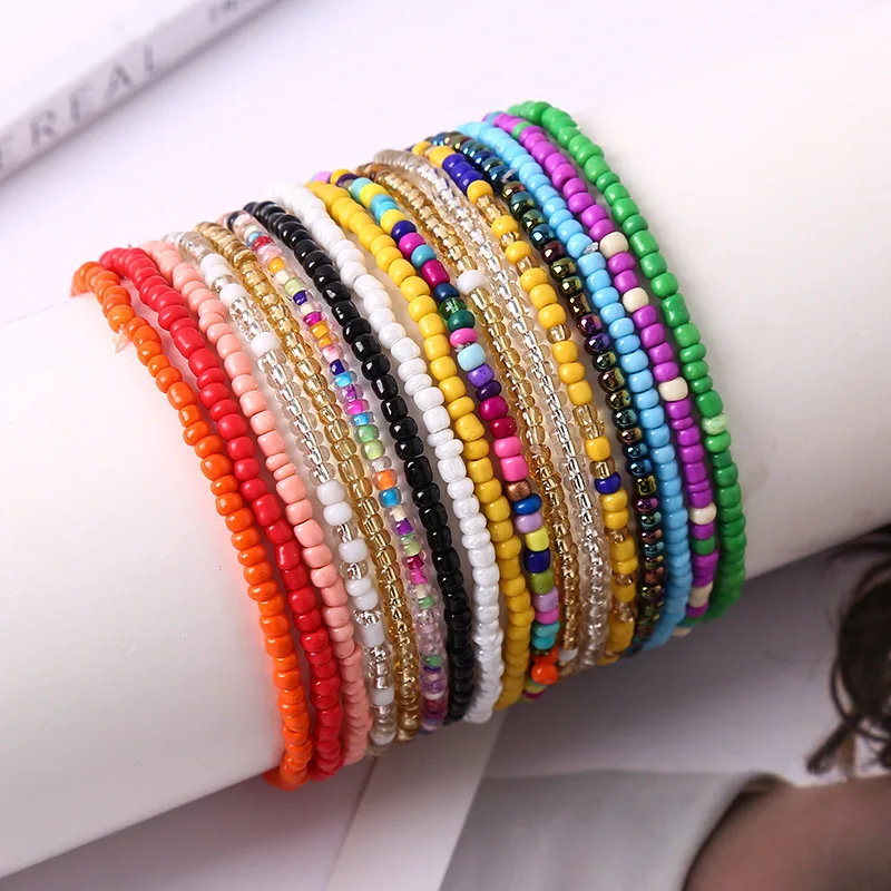 12Pcs/pack Boho Colourful Rice Bead Anklet Set For Women Sandy Beach Chain On Leg Ankle Bracelet Lady Bohemia Jewelry Gifts