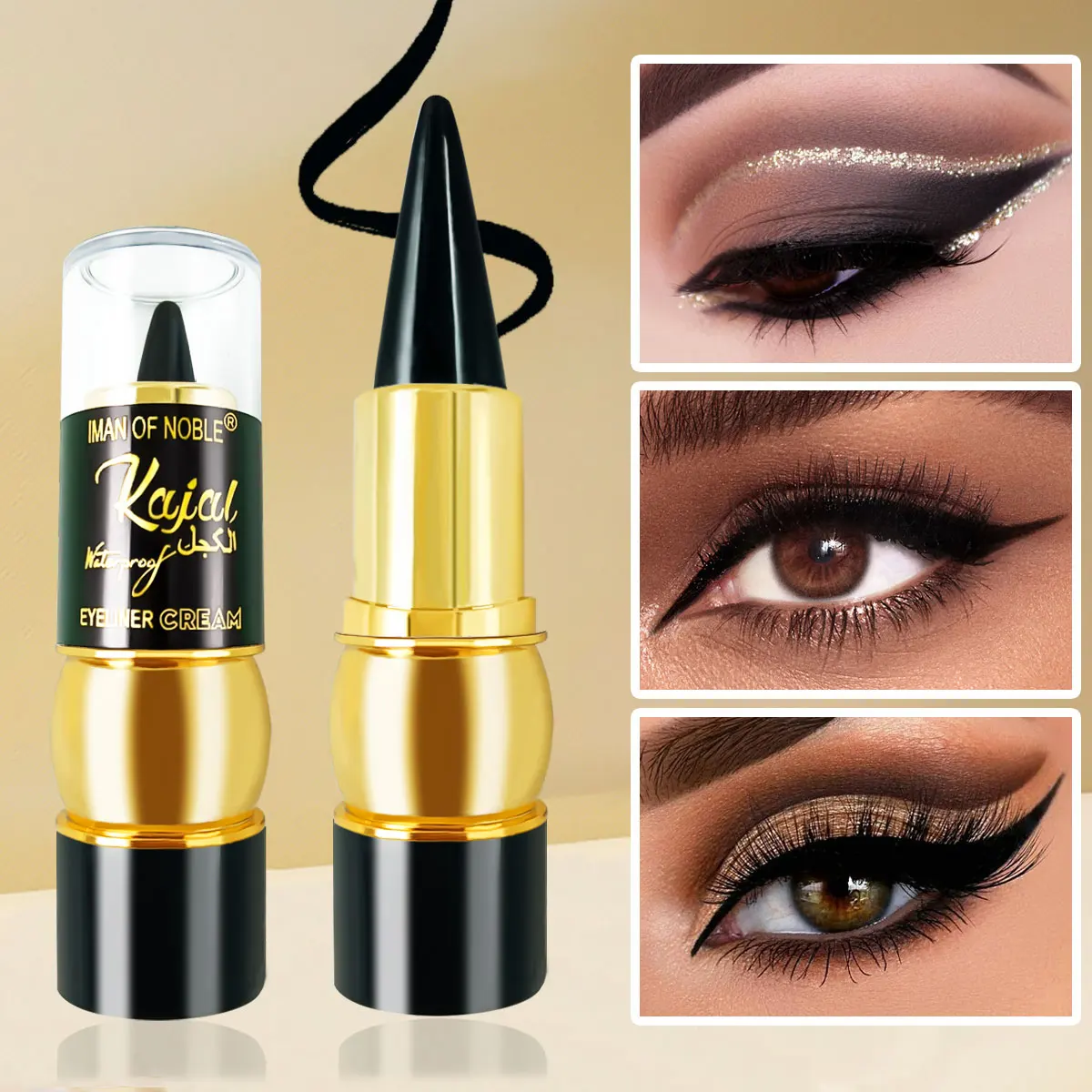 WHITE/Black Tube Lipstick-style Ribbon Eyeliner Black Lasting Portable Natural Eye Waterproof Liner Pen Cream