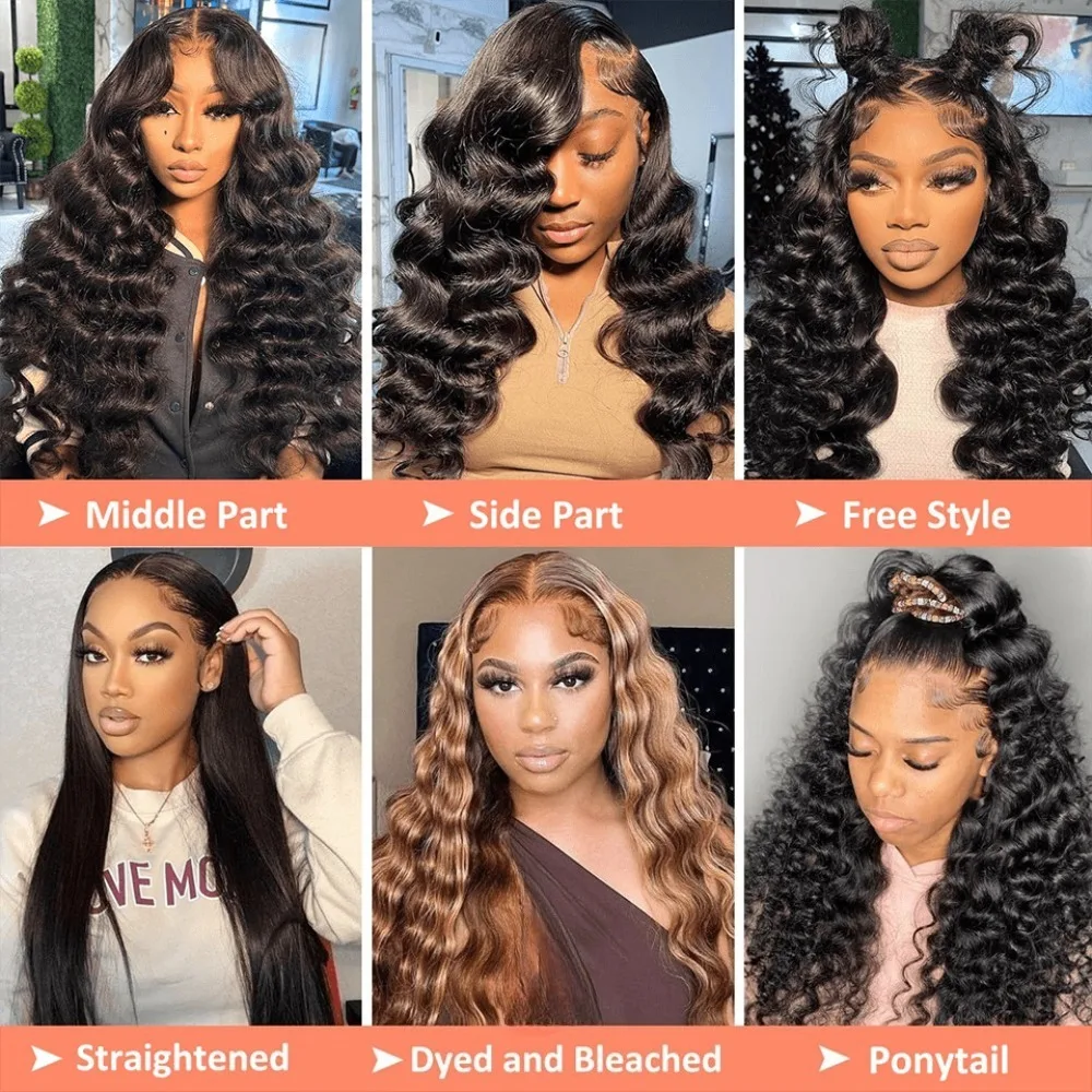 13x6 Lose tiefe Welle Lace Front Perücken Echthaar 200 % Dichte 26 Zoll tiefe lockige Echthaarperücke Naturschwarz HD Transparente Spitze