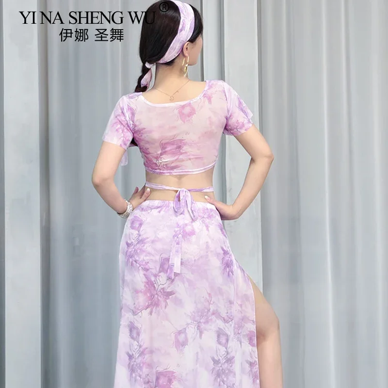 Ensemble jupe fendue pour danse du ventre orientale, vêtements d'entraînement élégants pour adultes, tenue de danse sur scène pour femmes