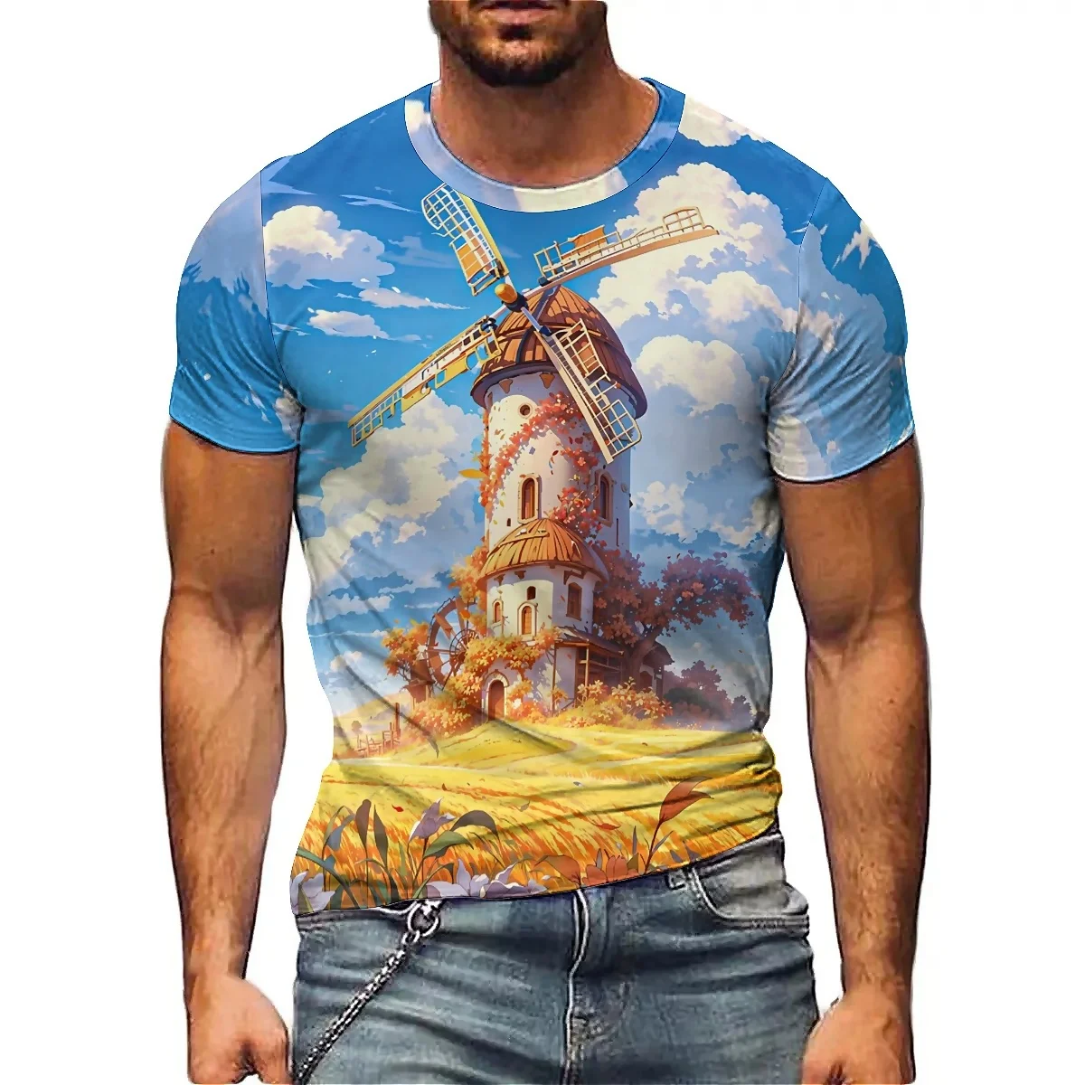 Camping Party-ready, Men's 3D Printed Short-sleeved T-shirts, Lightweight