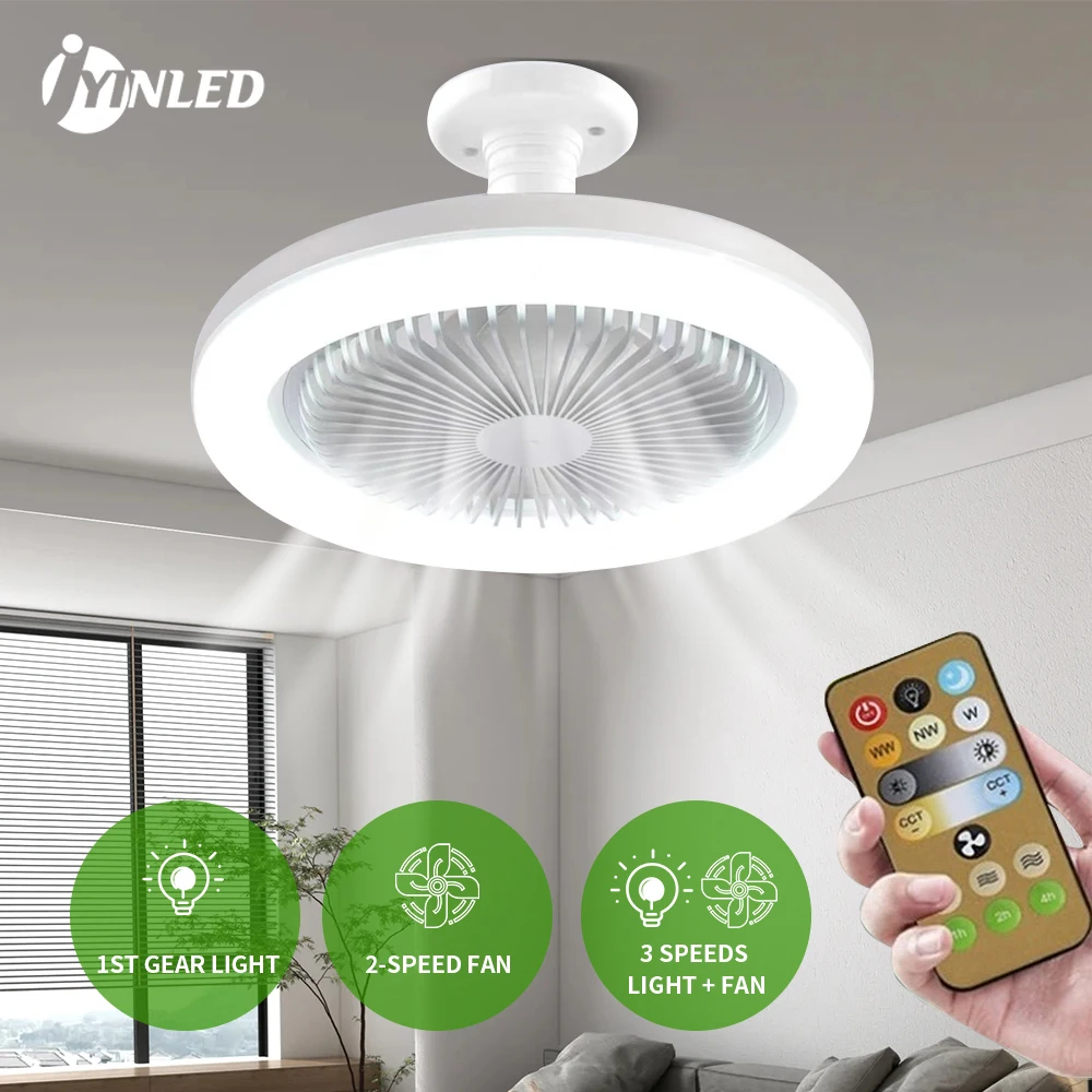 

Ceiling Fans With Remote Control and Light LED Lamp Fan E27 Converter Base Smart Silent Ceiling Fans For Bedroom Living Room