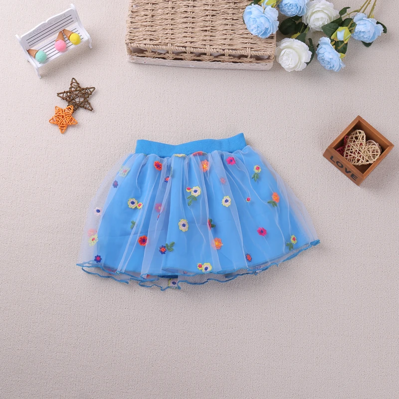 Humor Bear Kids Clothes Floral Embroidery Design Elastic Waist Tulle Fairy Skirt Delicate Girls Party Costume