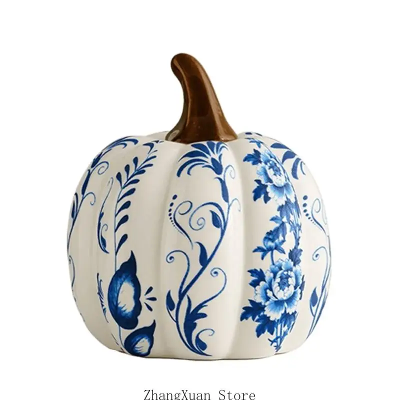 Blau-weißes Herbst-Kürbis-Dekorationsstück für Schreibtisch, und Foyer, 3 x – Detail 9