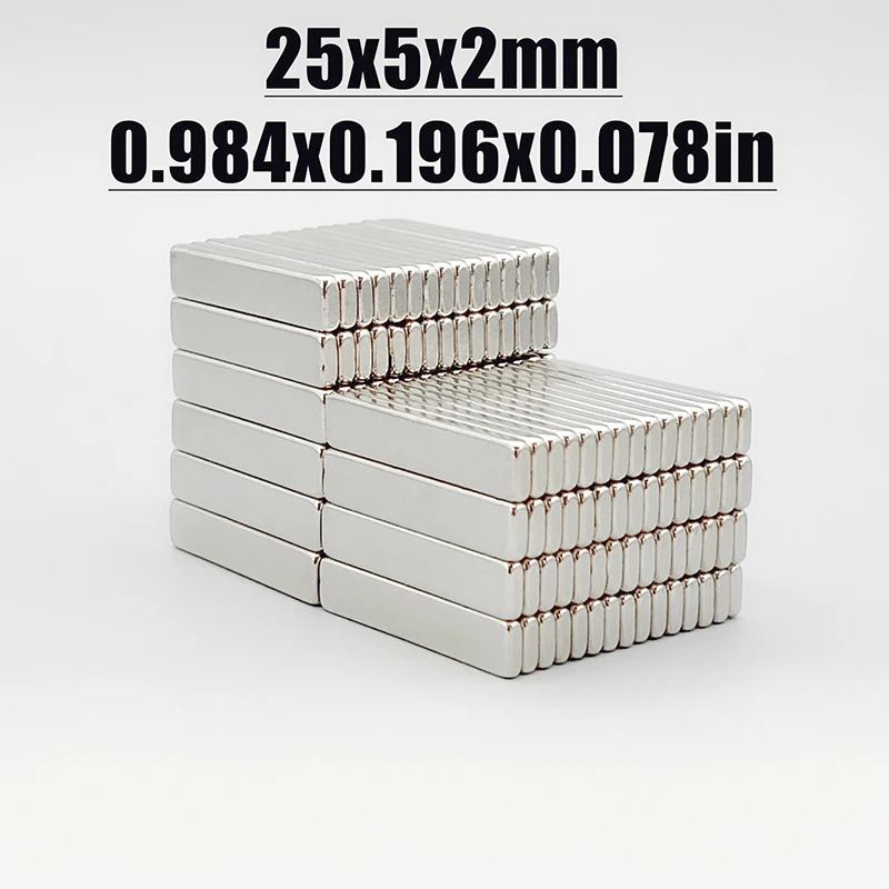 10-300pcs 25x5x2mm Magnet Neodymium Magnet N35 NdfeB Square Shape 25x5x2 Magnet Accessory Permanent Magnetic Imanes Magnets
