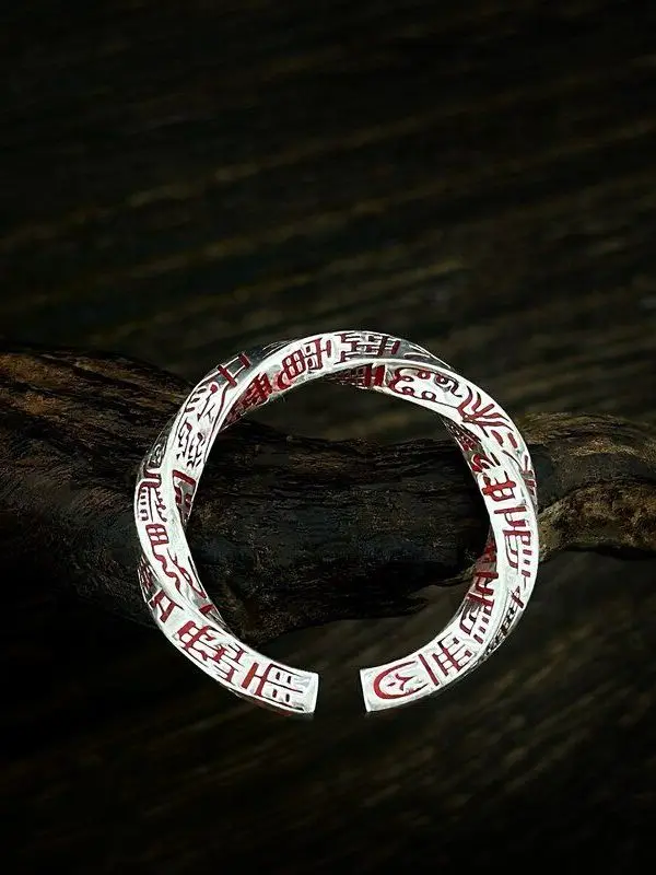 s925-pure-silver-vintage-twist-shape-red-sandalwood-ring-adjustable-open-finger-ring-fashionable-chinese-style-daily-wear